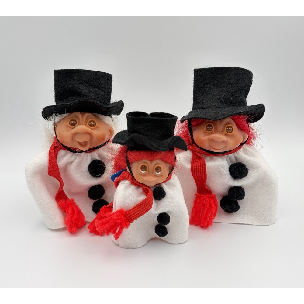 Vintage Norfin Troll Frostbite Snowflake Snowman Dolls 5433 50516 Tags Lot Of 3
